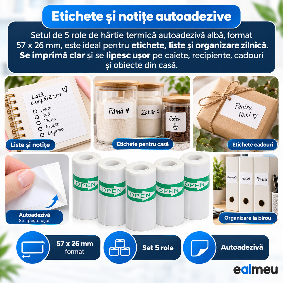 Αυτοκόλλητες ετικέτες και σημειώσεις EALMEU 57 x 26 mm σε τετράδια, βάζα, δώρα και φακέλους