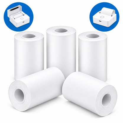 Set 5 role hârtie termică simplă albă EALMEU 57 x 26 mm, pentru mini imprimante portabile