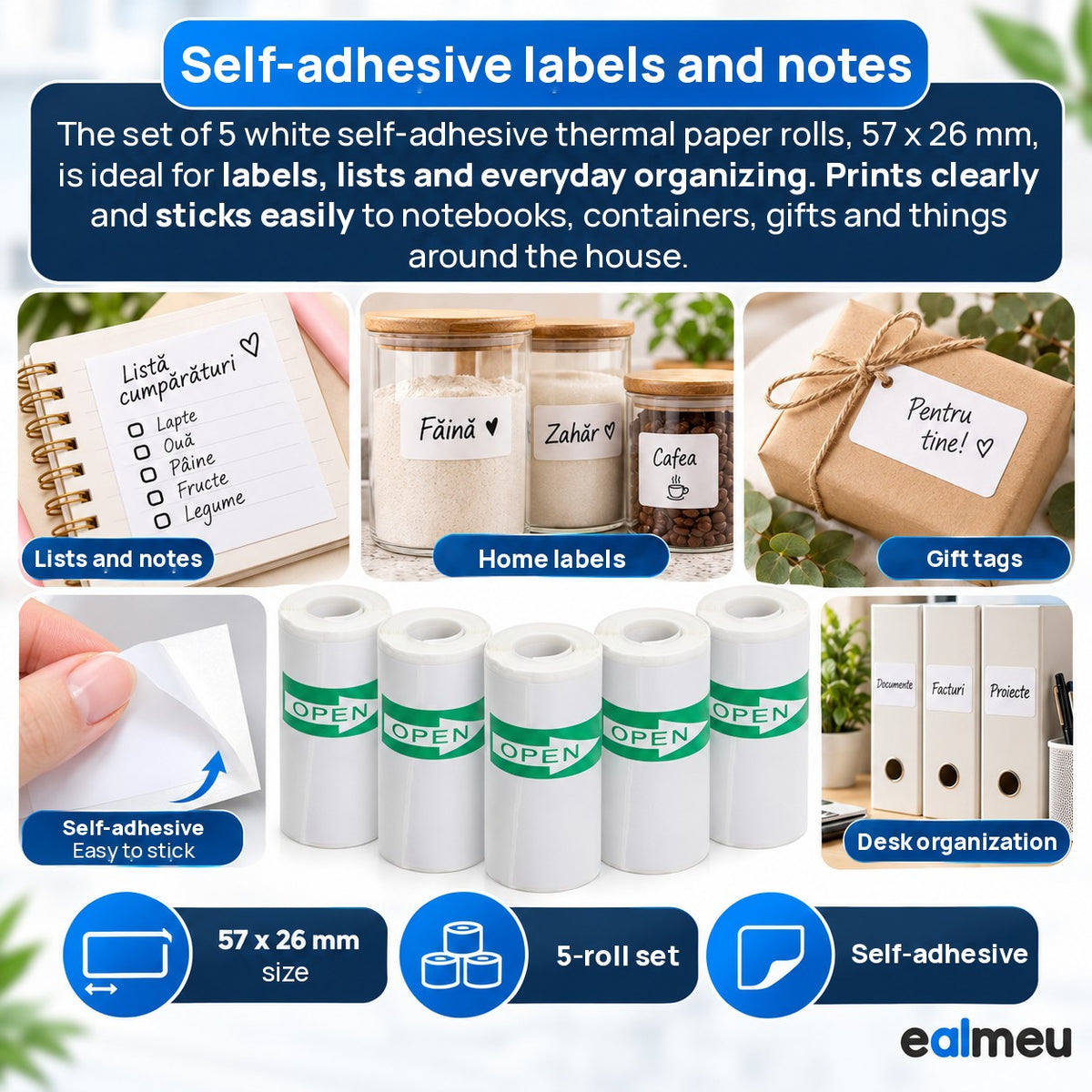 EALMEU self-adhesive labels and notes, 57 x 26 mm, on notebooks, jars, gifts and binders